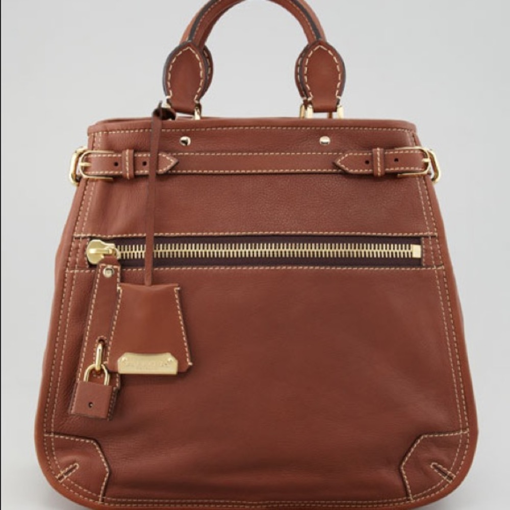 Authentic Burberry Deep Tan Leather Tote